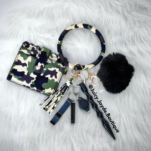 Camo Self Defense Keychain Ring w/ Wallet